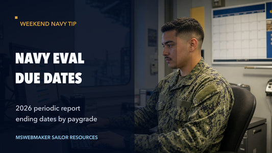 Calendar pages, checklist, notebook, and laptop on a Navy career planning desk