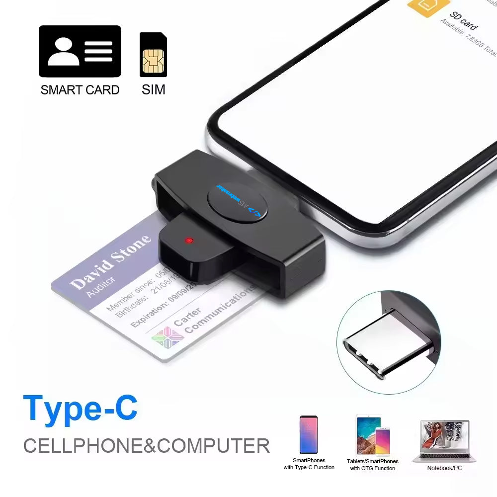 USB-C DOD Military CAC and SIM Card Reader – Compatible with Mac OS, Windows, Linux