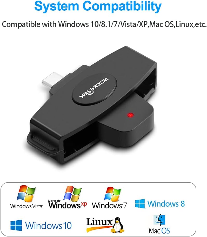 USB-C DOD Military CAC and SIM Card Reader – Compatible with Mac OS, Windows, Linux