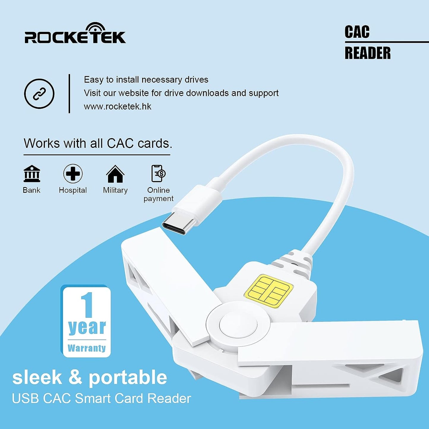 Type-C CAC Reader – Portable USB-C Smart Card Reader for DOD Military and Government ID Cards
