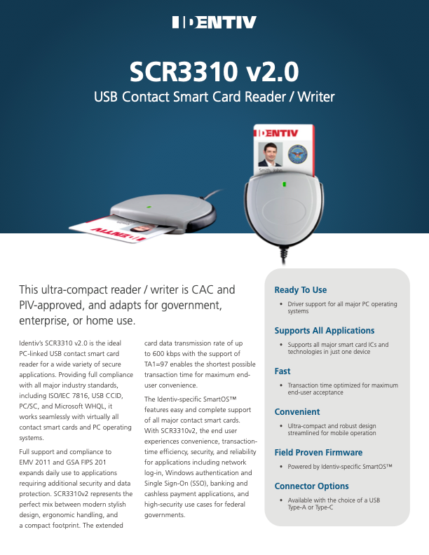 Identiv SCR3310v2.0 USB-C Smart Card Reader