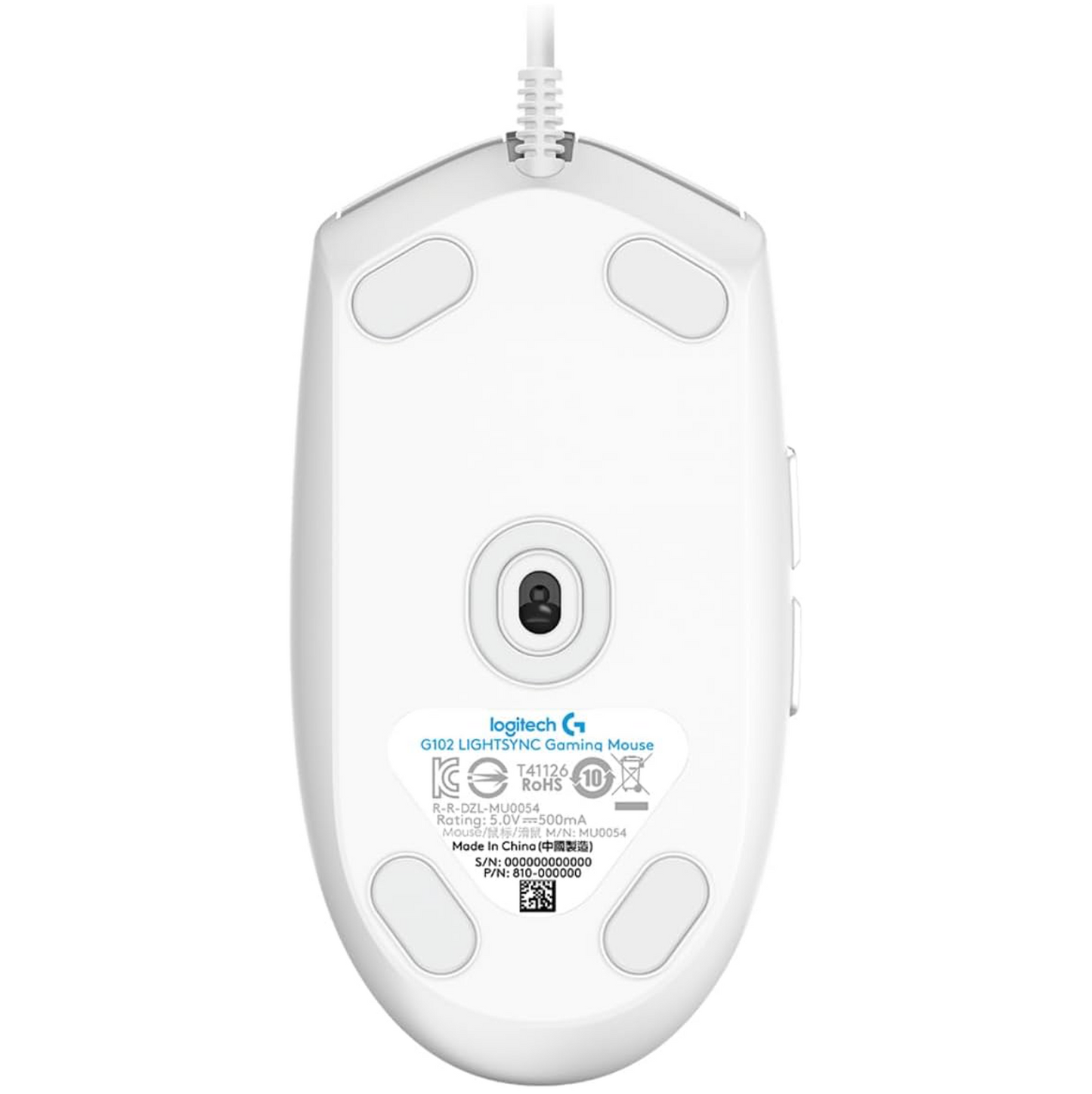 Logitech G102 LIGHTSYNC Gaming Mouse – Right-Handed, Wired USB, Optical Sensor, 6 Buttons – White